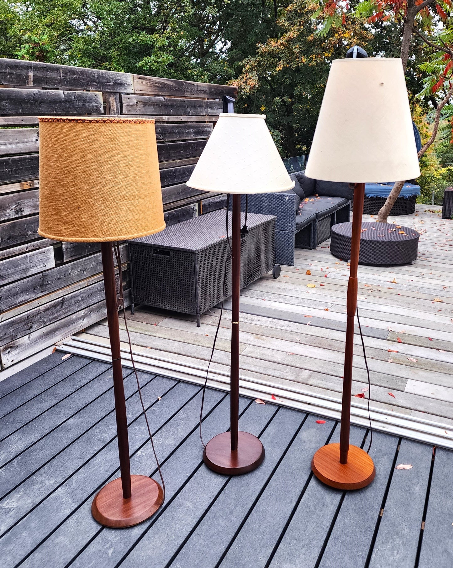 Mid Century Modern Solid Teak Floor Lamp, H 63.5" (including shade)