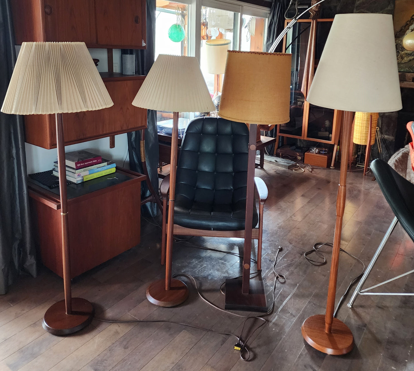 Mid Century Modern Solid Teak Floor Lamp, H 58" (including shade)