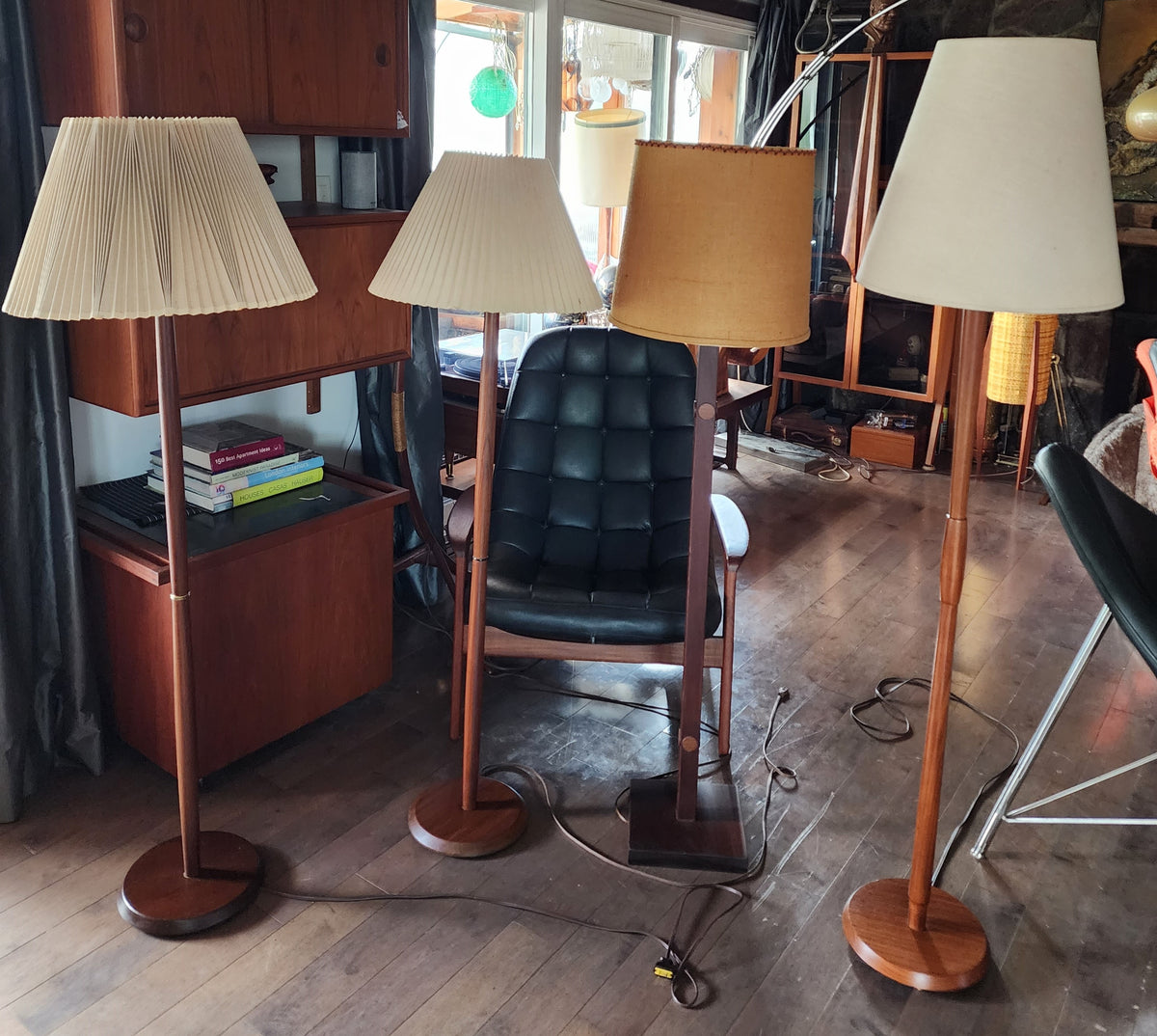 Mid Century Modern Solid Teak Floor Lamp, H 58
