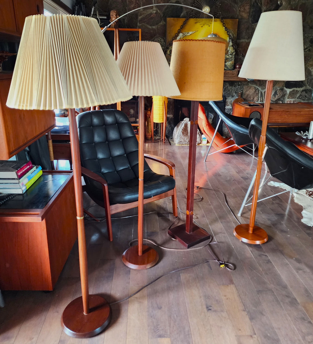 Mid Century Modern Solid Teak Floor Lamp, H 63.5