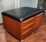 REFINISHED Danish MCM Teak Storage Bench w Drawers & Wheels, will get NEW Cushion 2