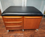 REFINISHED Danish MCM Teak Storage Bench w Drawers & Wheels, will get NEW Cushion 1