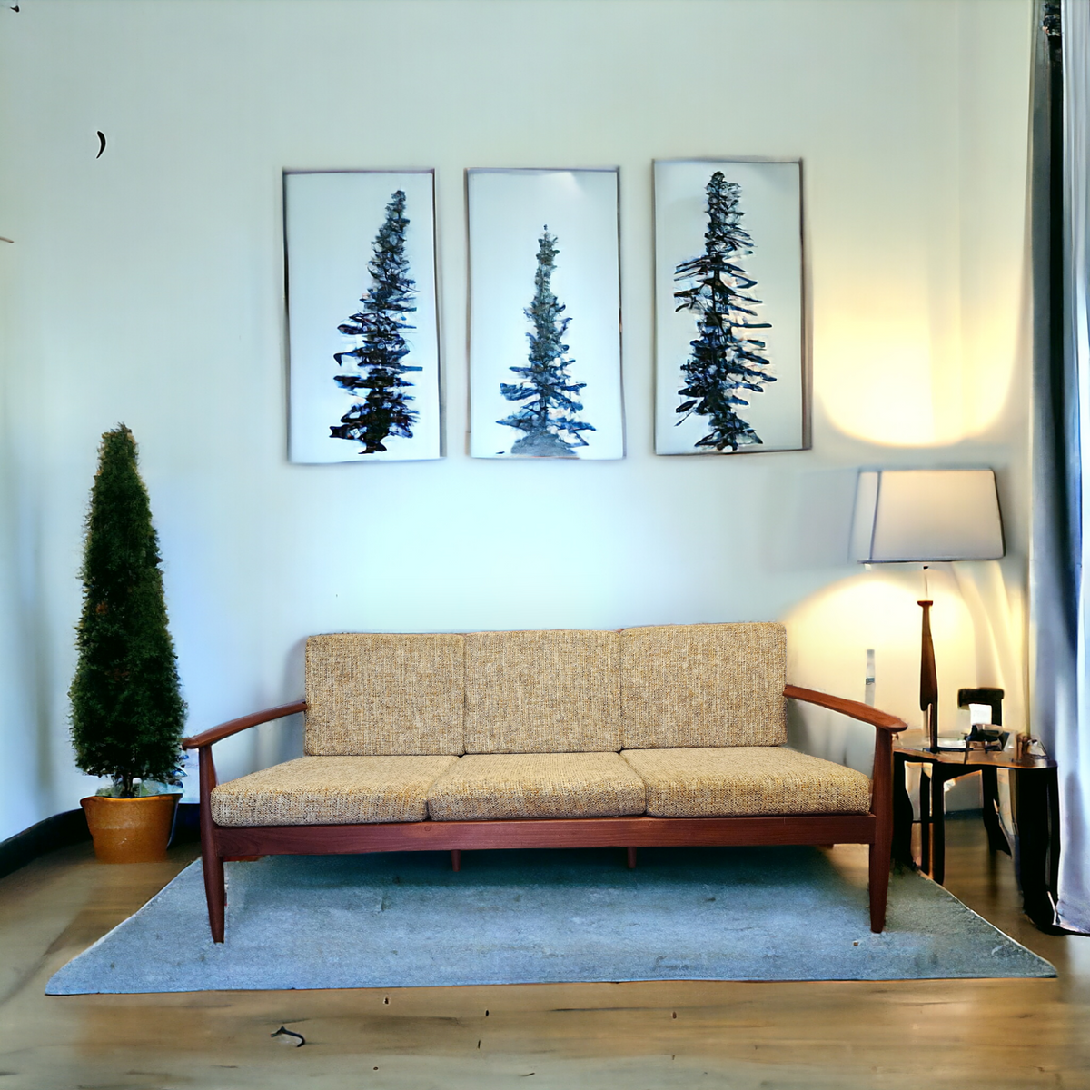 REFINISHED Danish Mid Century Modern Teak 3-Seater Sofa w original upholstery