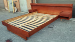 REFINISHED Mid Century Modern Teak Bed Queen w Floating Nightstands & Lighting 11