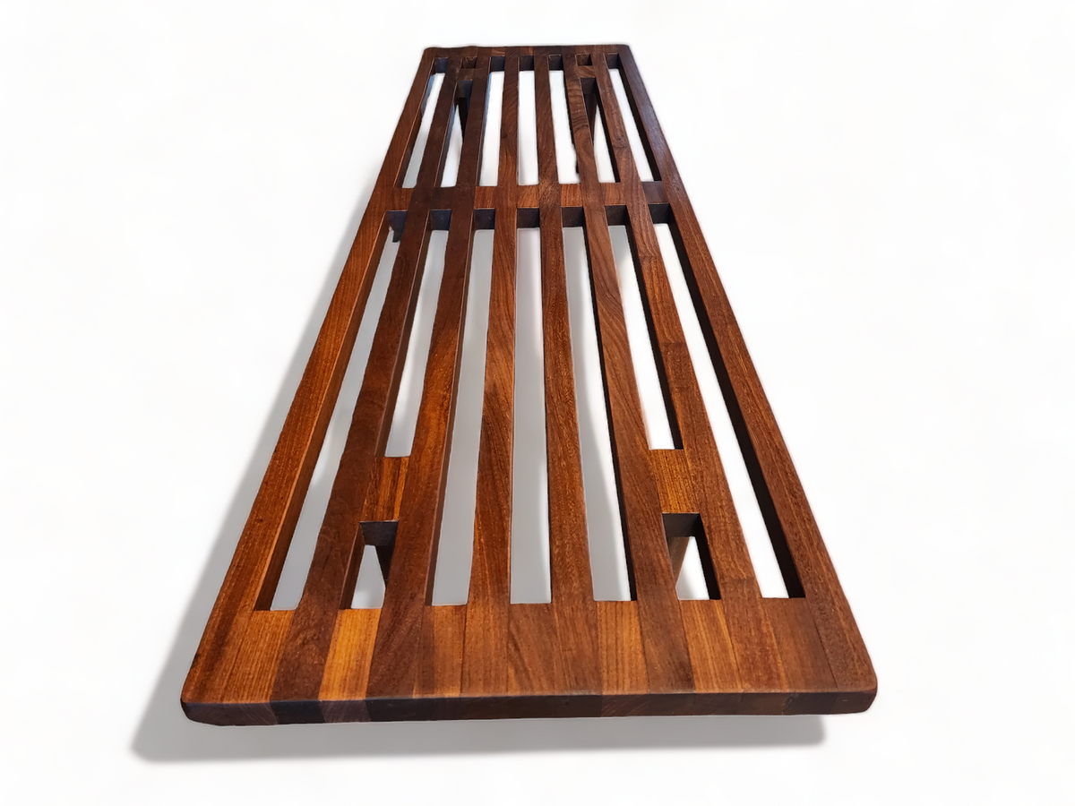 REFINISHED Mid Century Modern Solid Teak Slatted Bench or Coffee Table 60