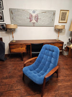 Will be REFINISHED REUPHOLSTERED MCM Teak Scoop Lounge Chair by Huber 1