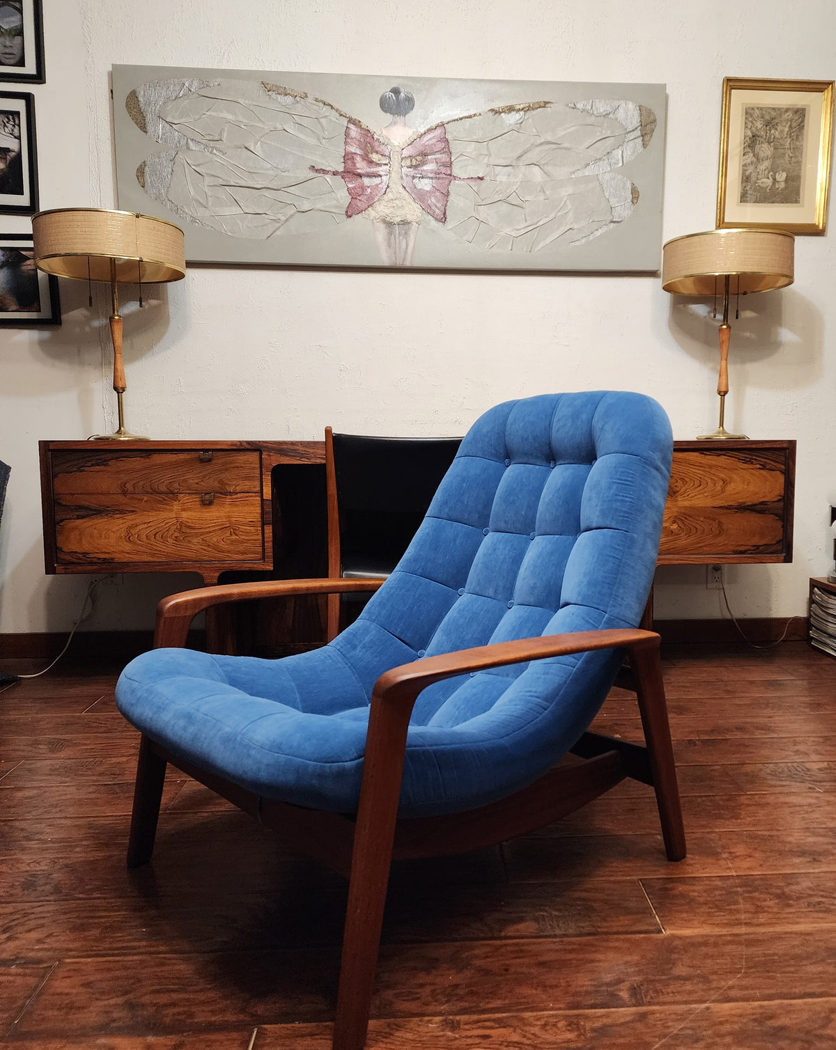 Will be REFINISHED REUPHOLSTERED MCM Teak Scoop Lounge Chair by Huber