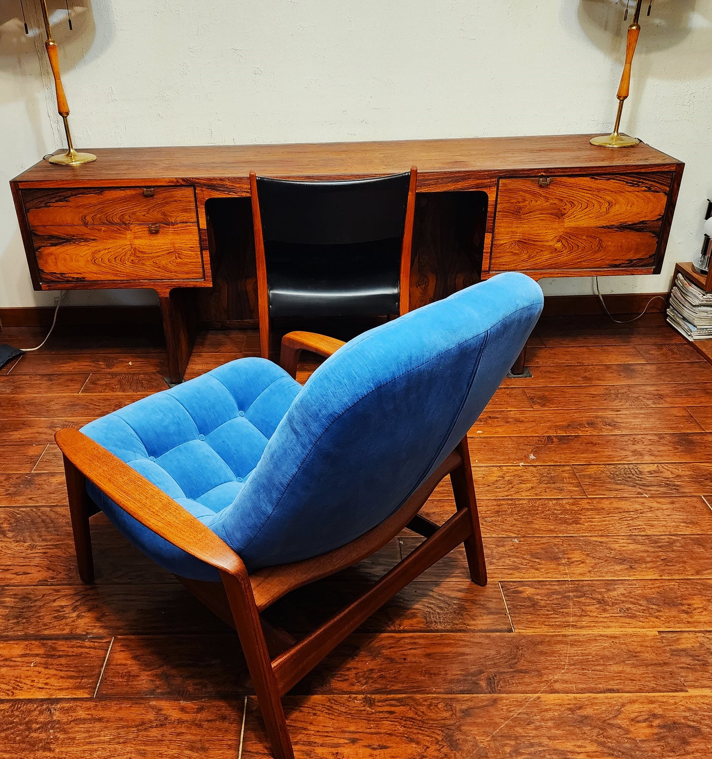 Will be REFINISHED REUPHOLSTERED MCM Teak Scoop Lounge Chair by Huber