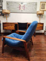 Will be REFINISHED REUPHOLSTERED MCM Teak Scoop Lounge Chair by Huber 2
