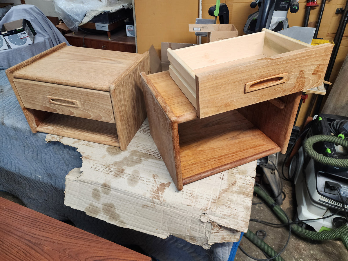 REFINISHED Mid Century Modern Teak Bed w Floating Nightstands King