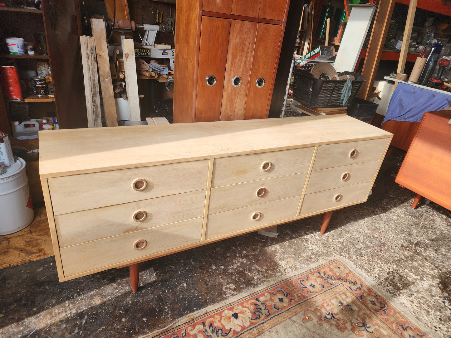 REFINISHED Mid Century Modern Teak Bedroom set (Queen Bed w Nightstands & 2 Dressers)