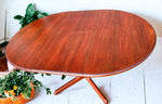 REFINISHED Mid Century Modern Teak Dining Table Round w Self Storing Leaf 4