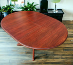 REFINISHED Mid Century Modern Teak Dining Table Round w Self Storing Leaf 5