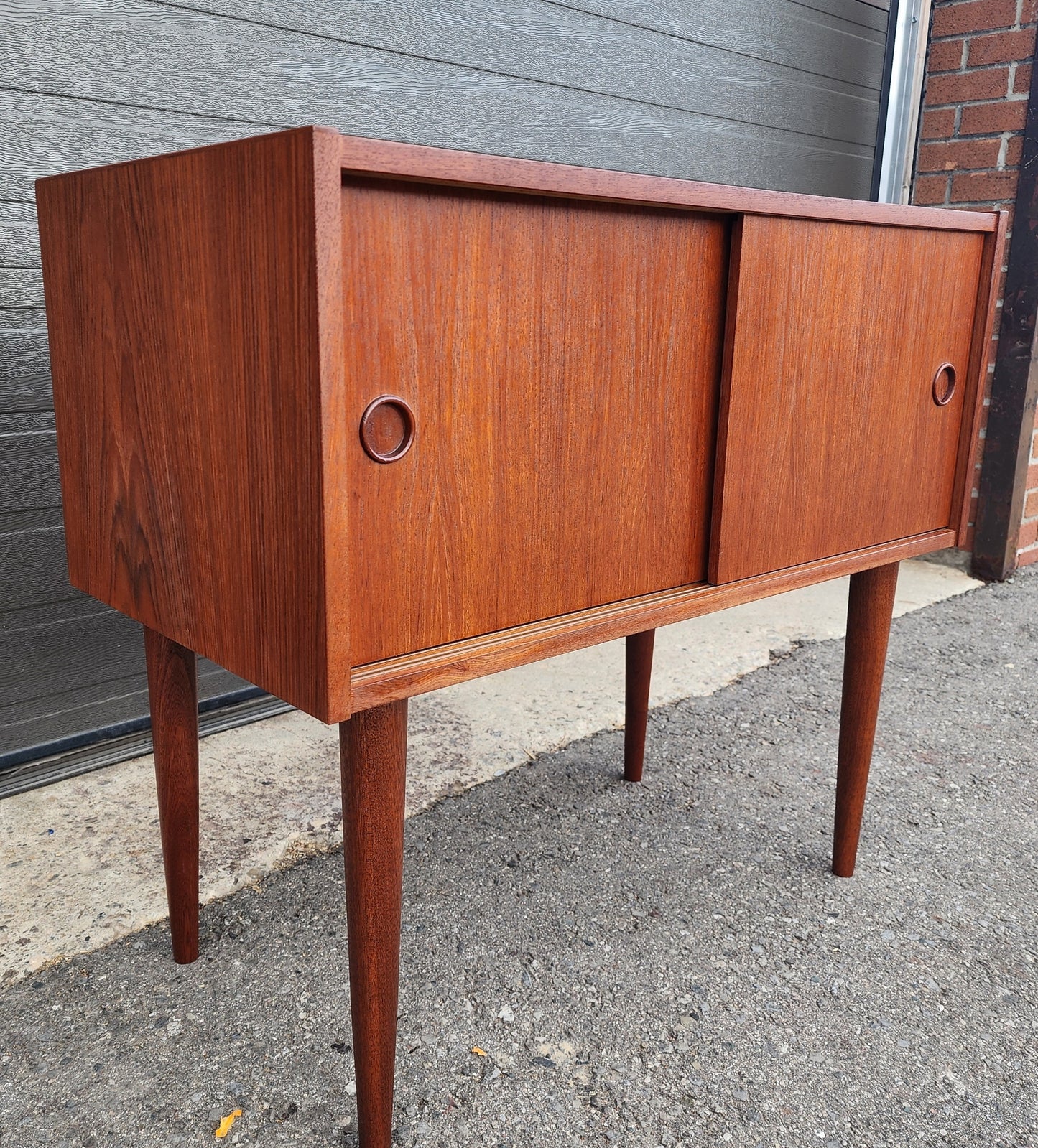 REFINISHED Danish Mid Century Modern Teak Cabinet & Mirror