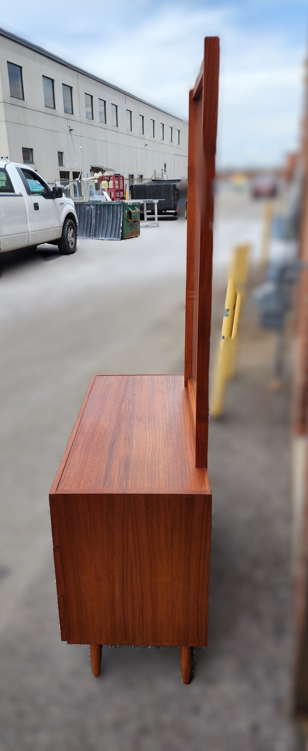 REFINISHED Danish Mid Century Modern Teak Cabinet with Drawers & Mirror