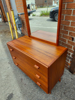 REFINISHED Danish Mid Century Modern Teak Cabinet with Drawers & Mirror 12