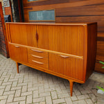 Danish Mid Century Modern Teak Tambour Highboard by Johannes Andersen, model U-18, 78.5