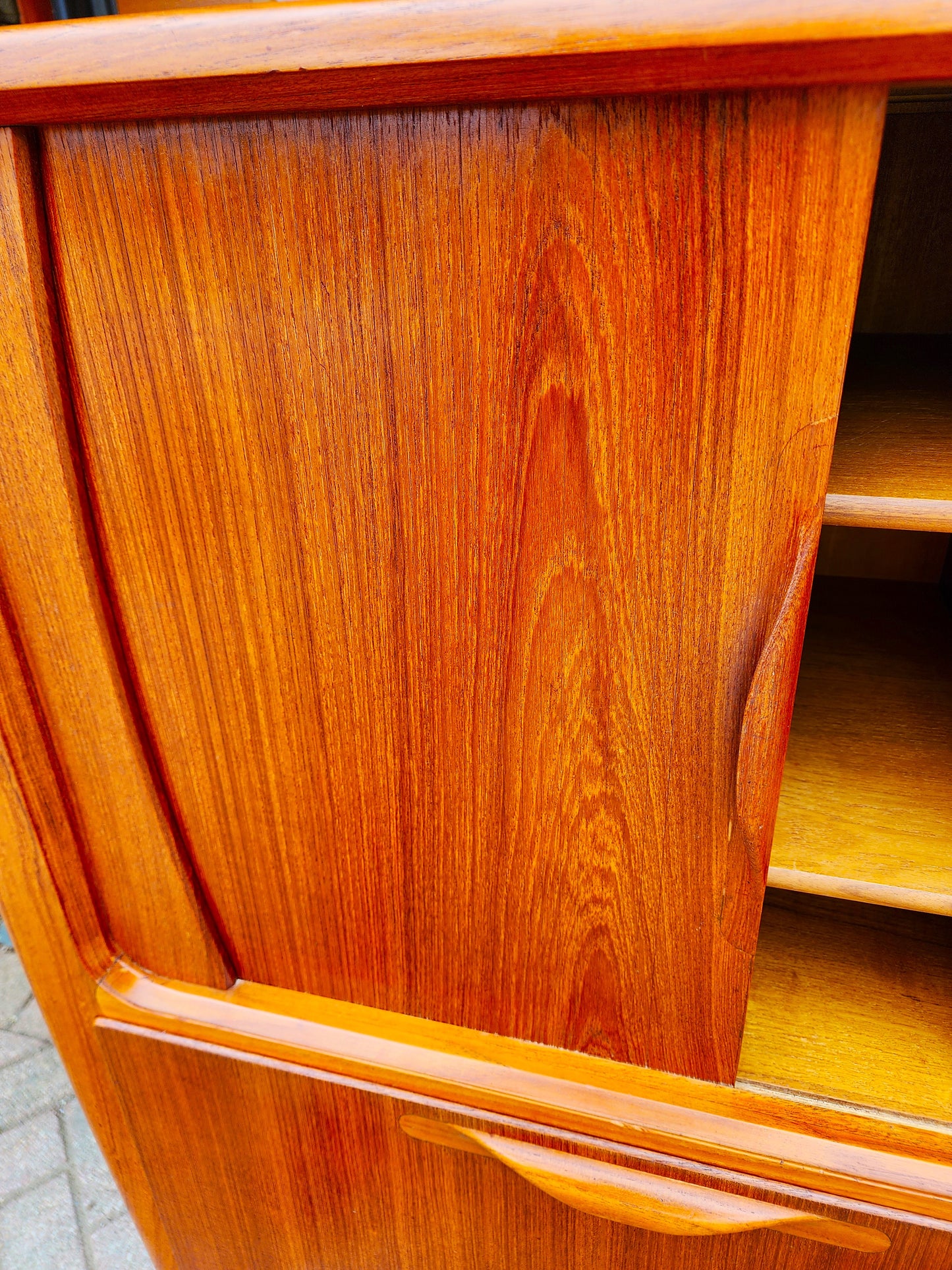 Danish Mid Century Modern Teak Tambour Highboard by Johannes Andersen, model U-18, 78.5"