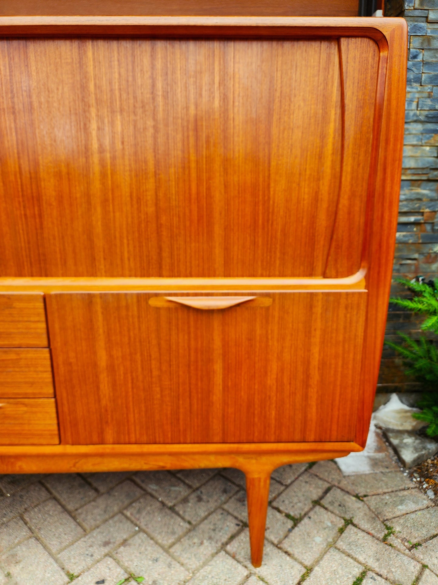 Danish Mid Century Modern Teak Tambour Highboard by Johannes Andersen, model U-18, 78.5"