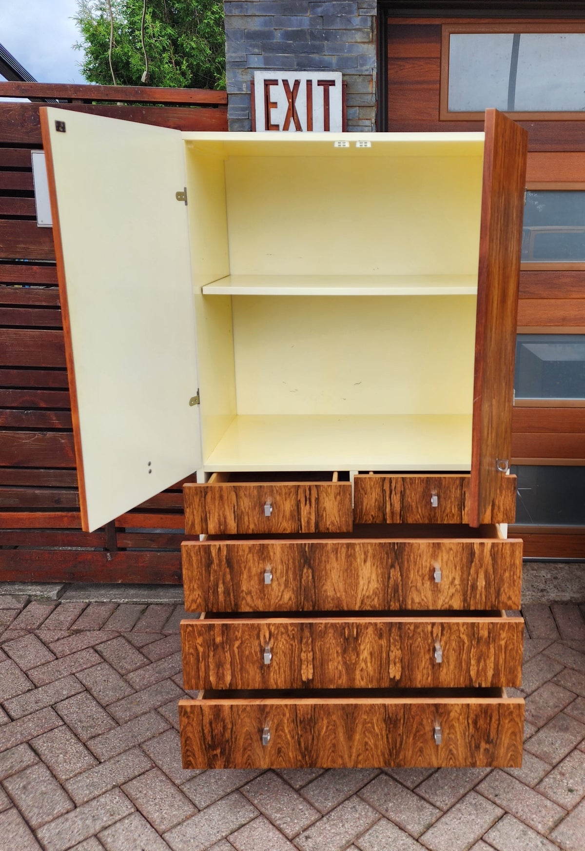 RESTORED Mid Century Modern Rosewood Dresser & Armoire by Roger Rougier