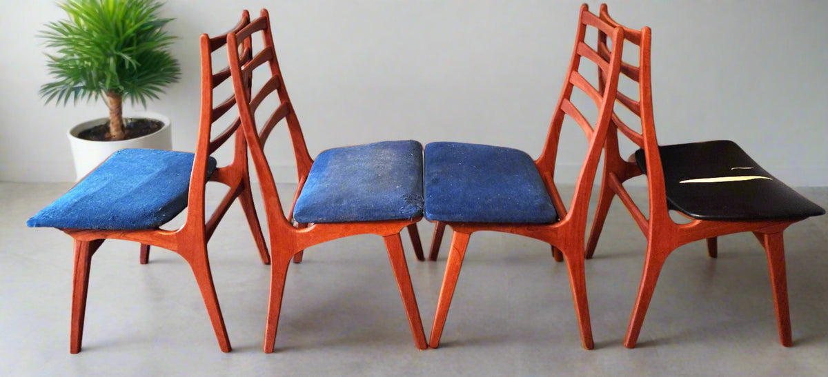 4 REUPHOLSTERED & REFINISHED Danish Mid Century Modern Teak Ladderback Chairs