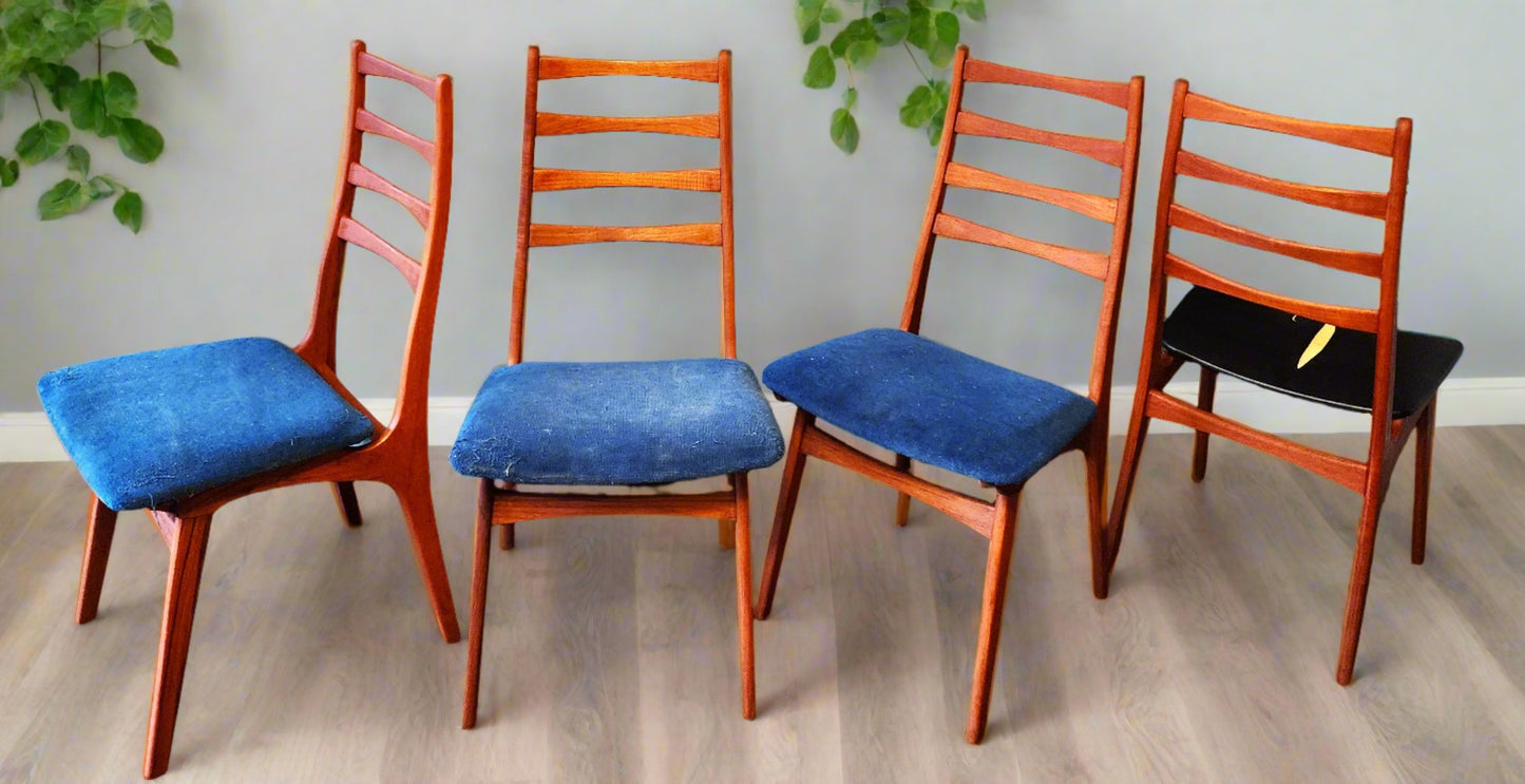 Choose Fabric! 4 REFINISHED Danish Mid Century Modern Teak Ladderback Chairs