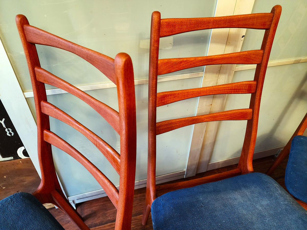 4 REUPHOLSTERED & REFINISHED Danish Mid Century Modern Teak Ladderback Chairs