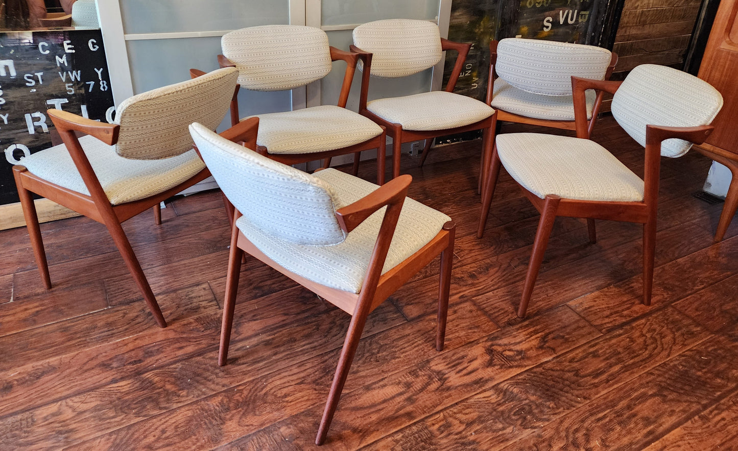 6 Danish Mid Century Modern Teak Chairs by Kai Kristiansen, Model 42