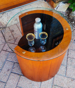 REFINISHED Mid Century Modern Teak Lunar Side Table / Bar by RS Associates 9