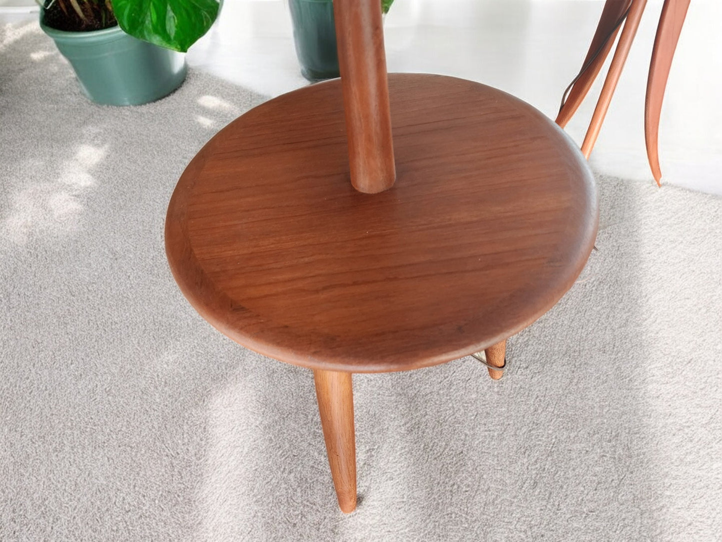 Mid Century Modern Teak Floor Lamp with Built-In Tripod Table, REFINISHED