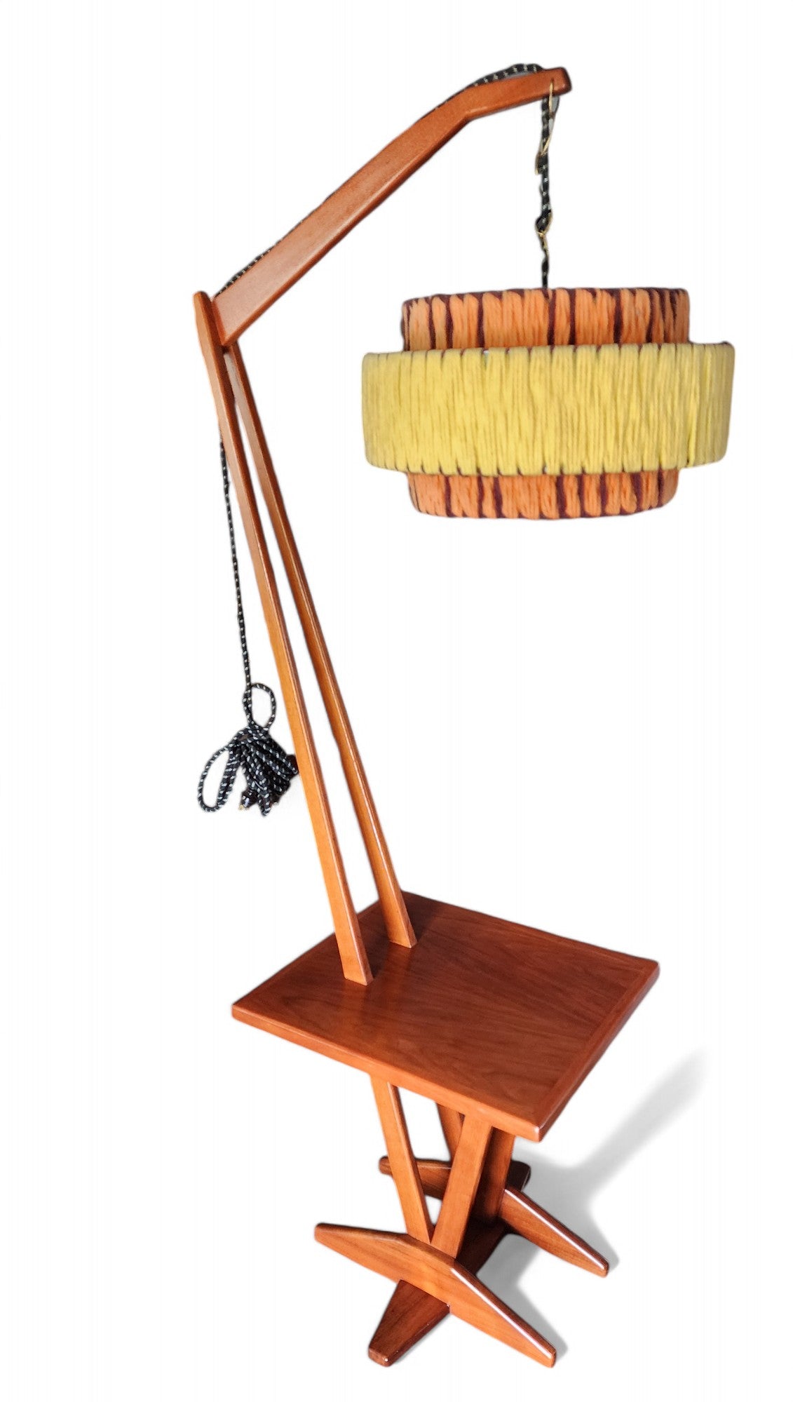 REFINISHED Mid Century Modern Teak Floor Lamp with Built in Table