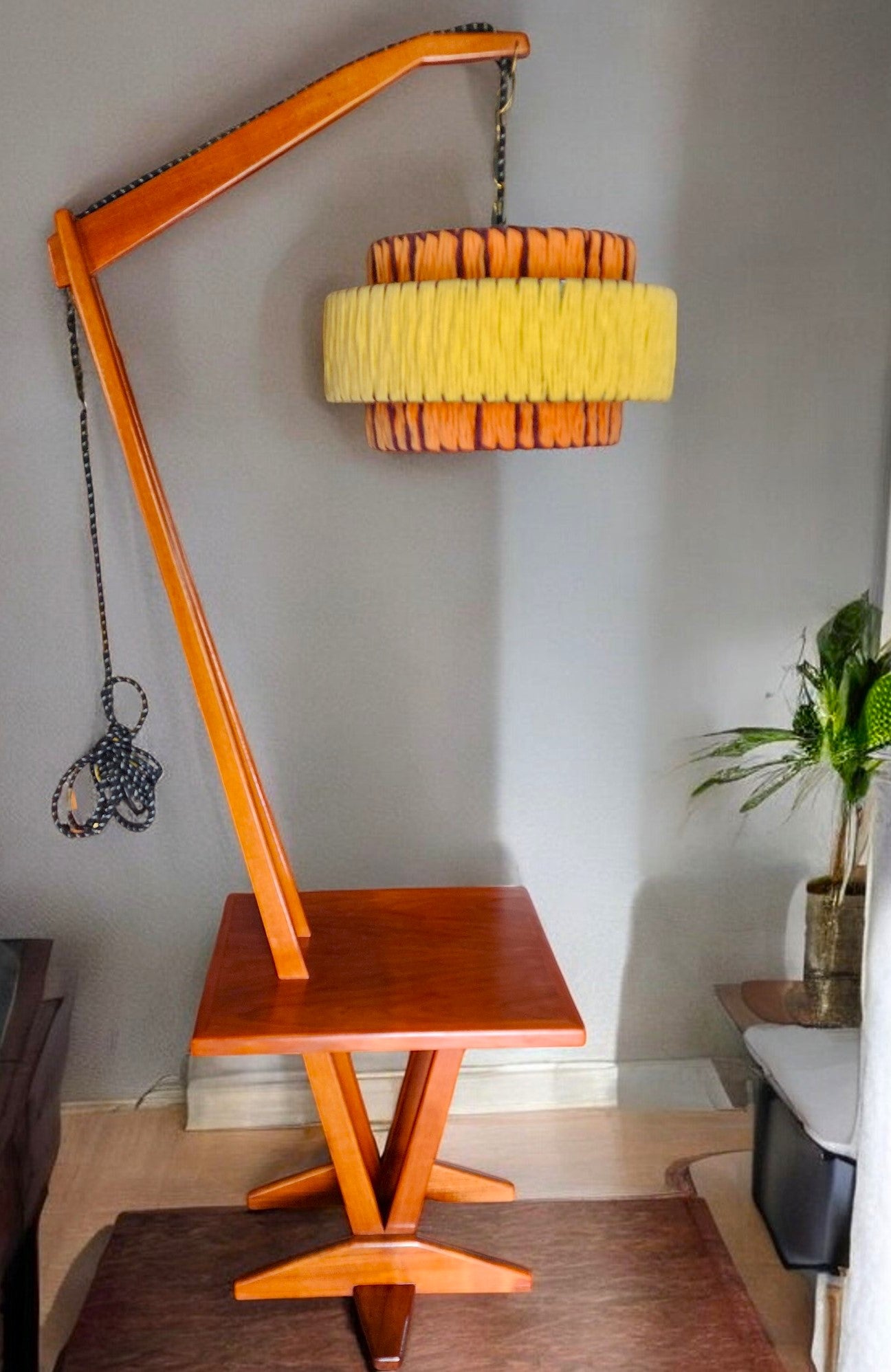 REFINISHED Mid Century Modern Teak Floor Lamp with Built in Table