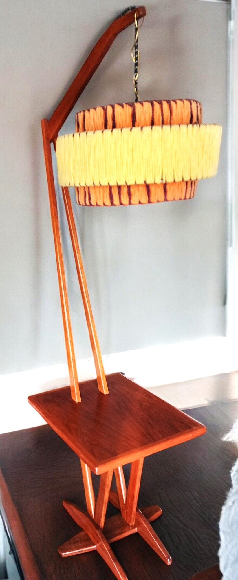 REFINISHED Mid Century Modern Teak Floor Lamp with Built in Table