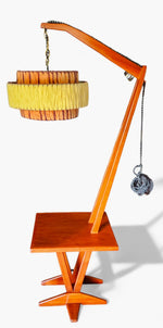 REFINISHED Mid Century Modern Teak Floor Lamp with Built in Table 11