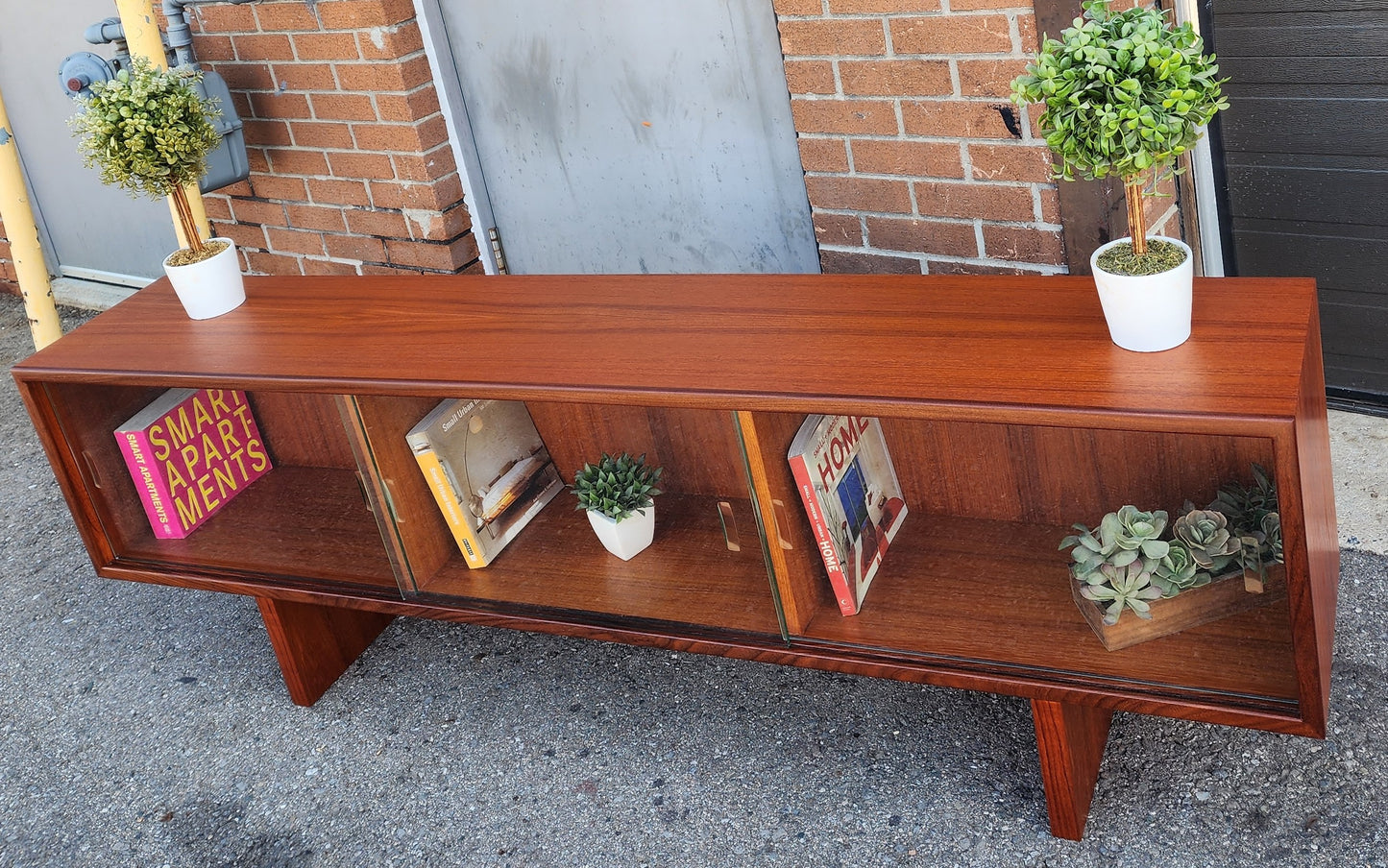 REFINISHED Mid Century Modern Teak TV Console/ Bookcase by RS Associates 72"