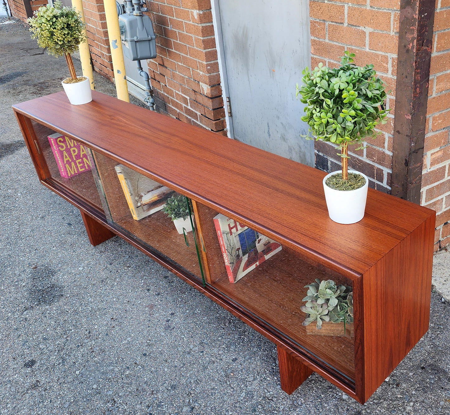 REFINISHED Mid Century Modern Teak TV Console/ Bookcase by RS Associates 72"