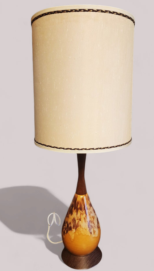 Mid Century Modern  Walnut & Pottery Lamp H 32.5"