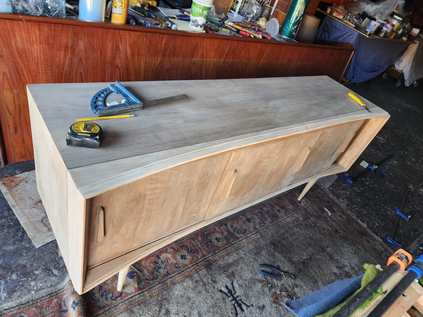 REFINISHED Walnut Mid Century Modern Credenza by Deilcraft 68"