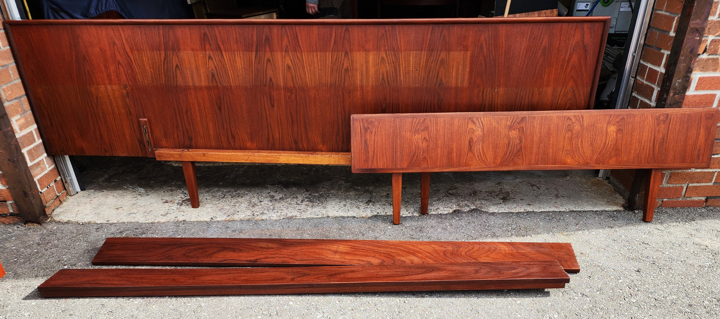 REFINISHED Danish Mid Century Modern Teak Bed w Floating Nightstands Queen