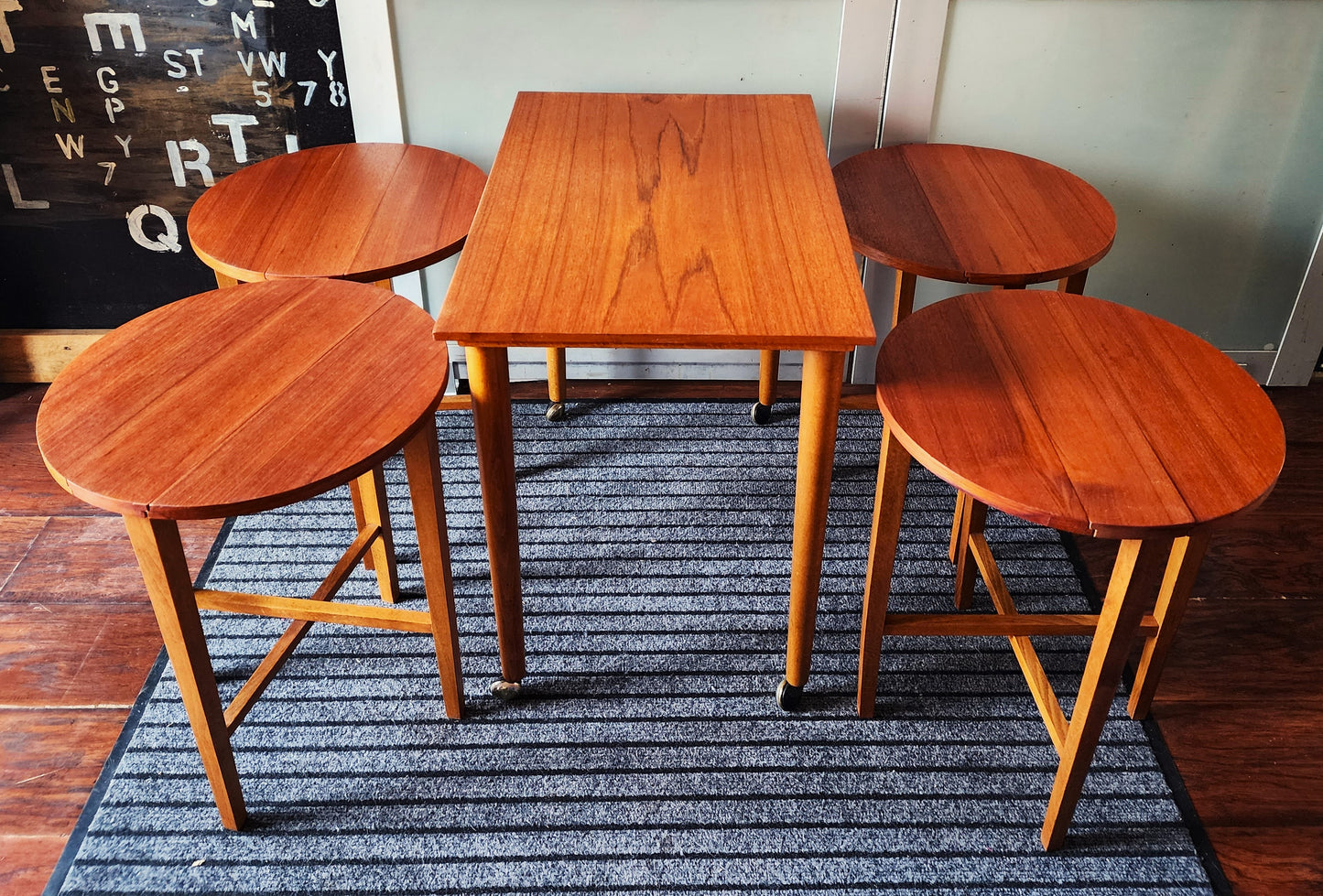 REFINISHED MCM Teak Serving Trolley /5 in 1 Nesting Tables by Poul Hundevad