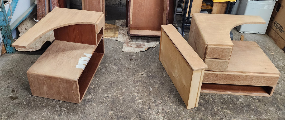 REFINISHED Danish MCM Floating Teak Bed  Queen & Dresser by Komfort