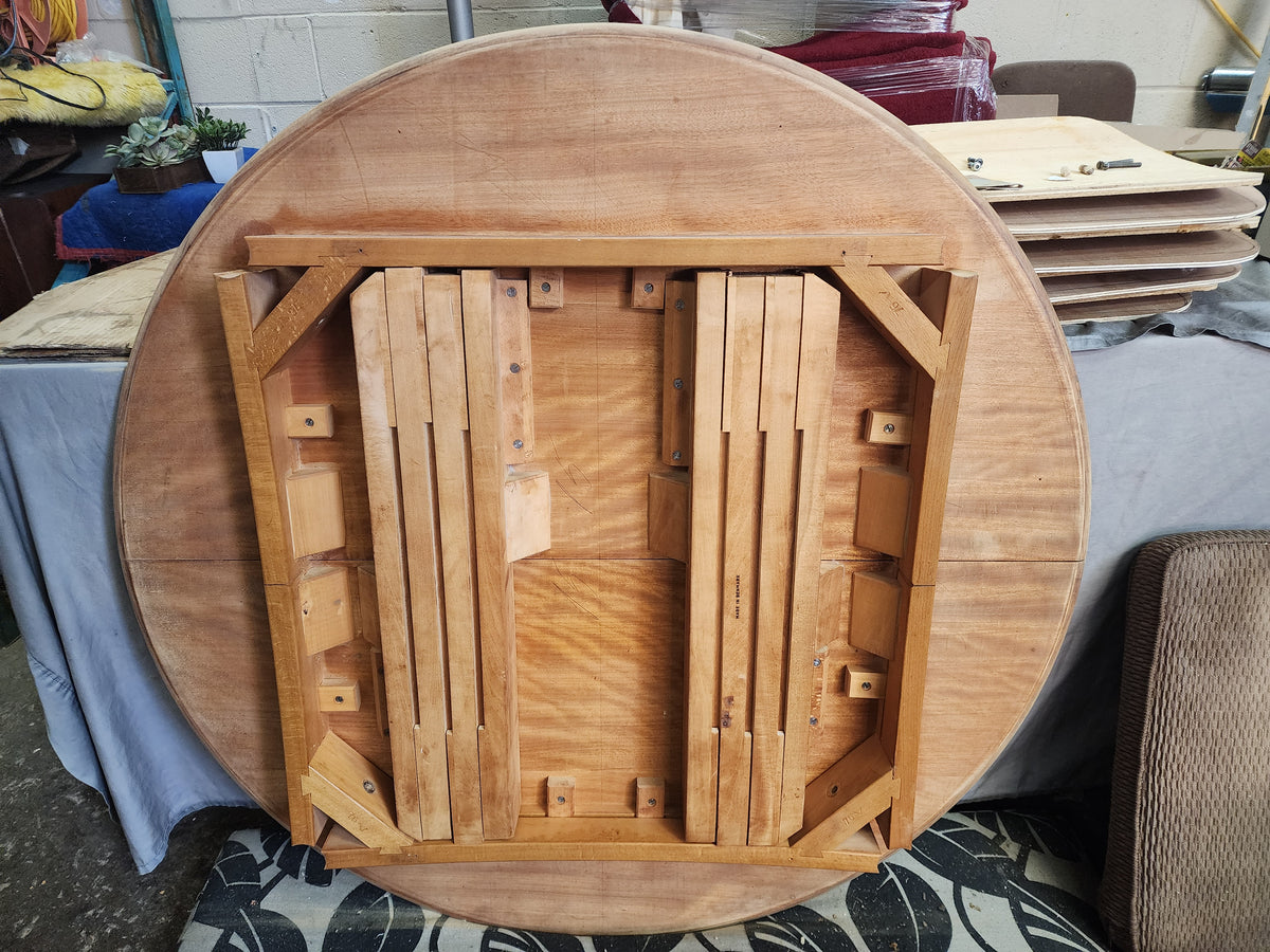 REFINISHED Danish Mid Century Modern Teak Table Round to Oval w 2 Leaves 45