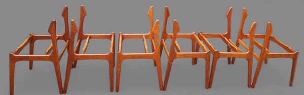 6 RESTORED will be REUPHOLSTERED Danish MCM teak chairs by Erik Buch #49