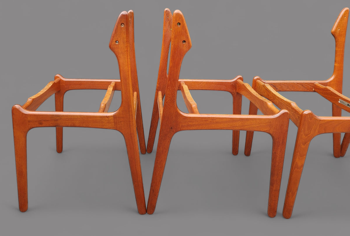 6 RESTORED will be REUPHOLSTERED Danish MCM teak chairs by Erik Buch #49