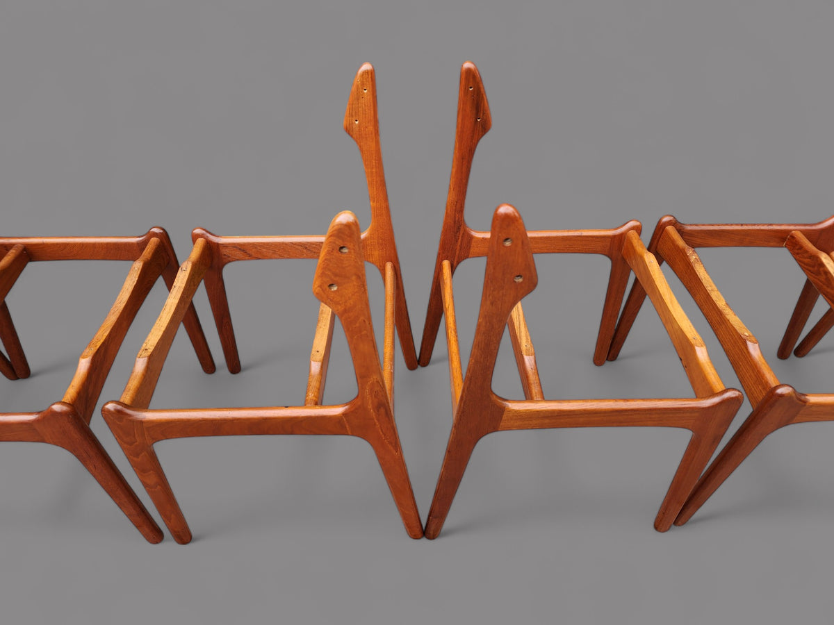 6 RESTORED will be REUPHOLSTERED Danish MCM teak chairs by Erik Buch #49