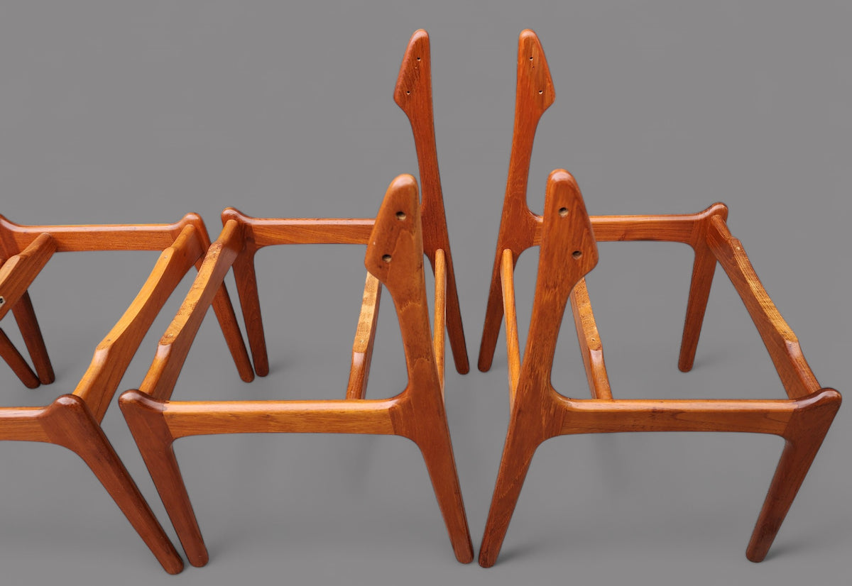 6 RESTORED will be REUPHOLSTERED Danish MCM teak chairs by Erik Buch #49