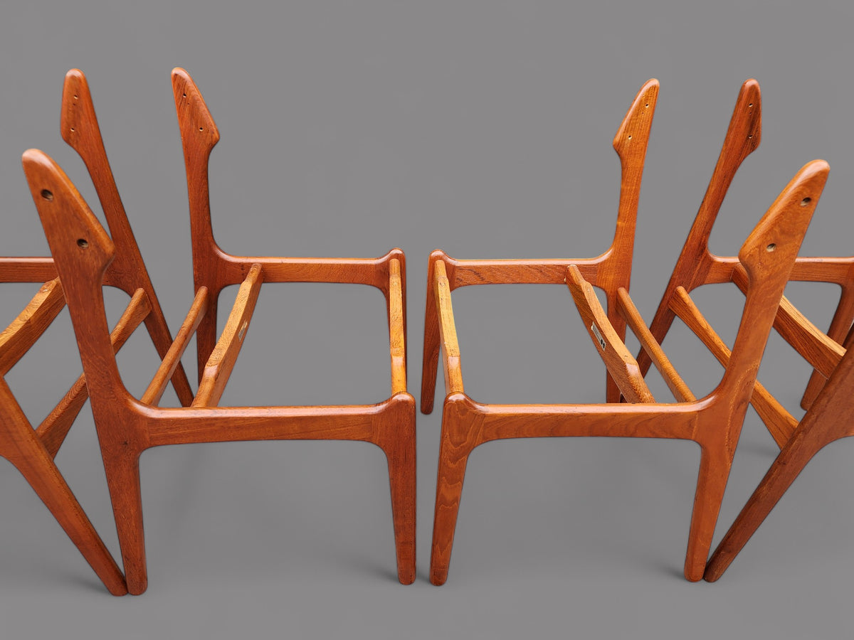 6 RESTORED will be REUPHOLSTERED Danish MCM teak chairs by Erik Buch #49