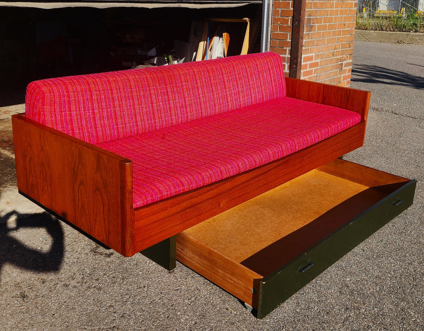 REFINISHED Danish Mid Century Modern Teak Daybed with Storage Drawer