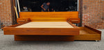 REFINISHED MCM Teak Queen Bed w Floating Nightstands & Storage Drawer 11