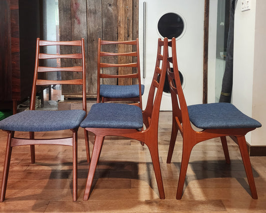 4 REUPHOLSTERED & REFINISHED Danish Mid Century Modern Teak Ladderback Chairs